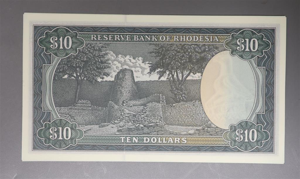 Reserve bank of Rhodesia, ten $10 dollar banknotes, consecutive serial numbers J/57- 2 January 1979 (10) all UNC